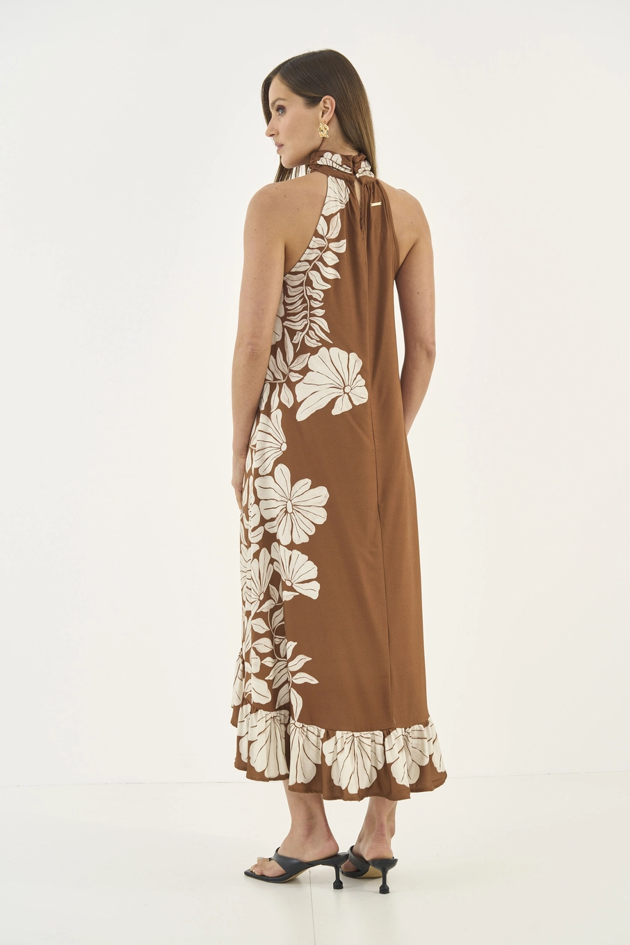 Vestido Midi Estampado Gola Alta Estampados