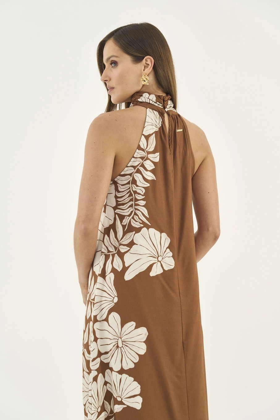 Vestido Midi Estampado Gola Alta Estampados