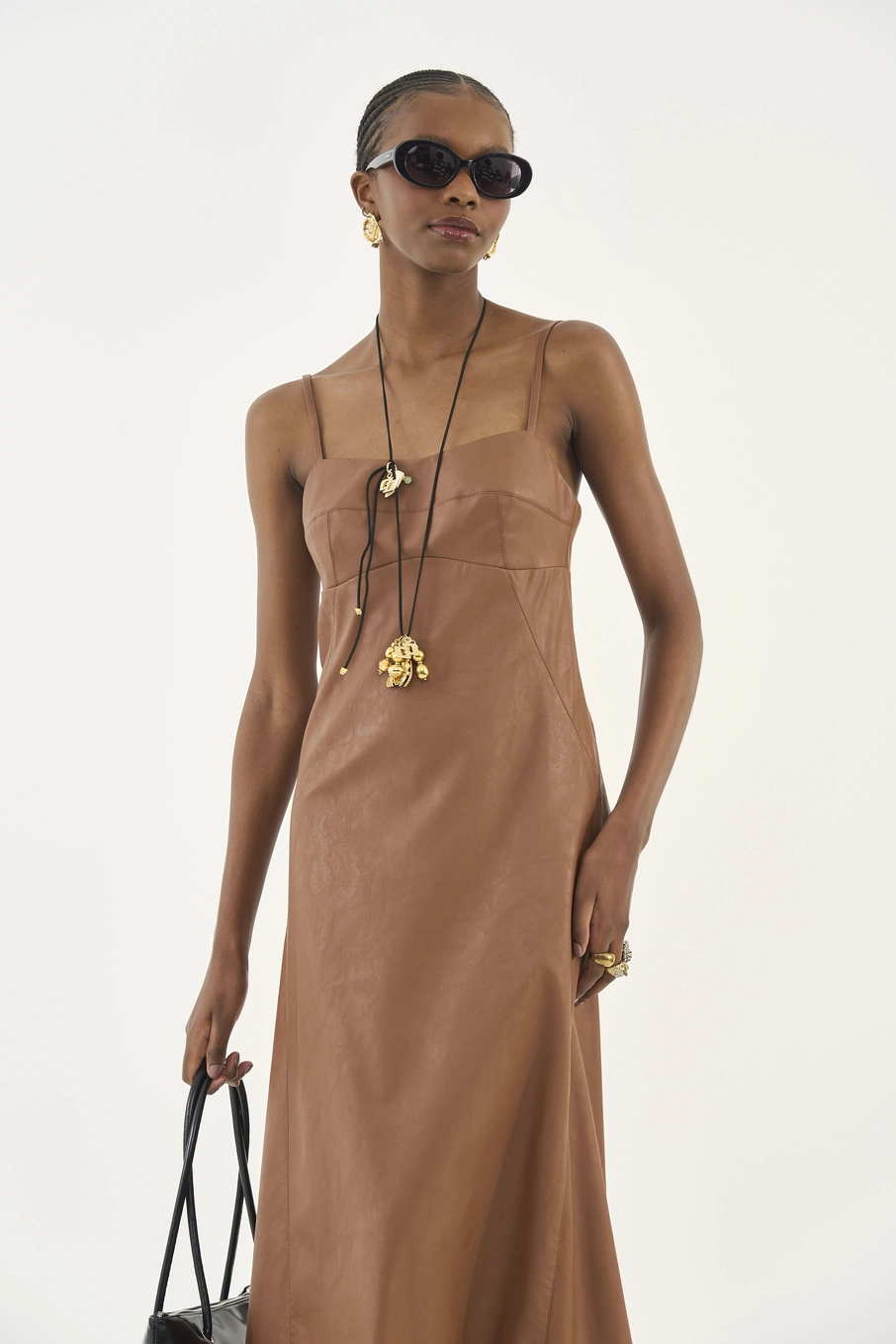 Vestido Midi Alfaiataria Marrom