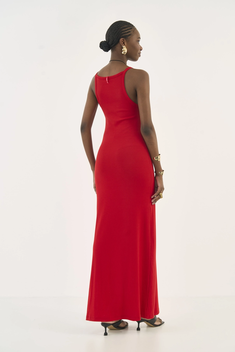 Vestido Longo Comfort Com Fenda Vermelho