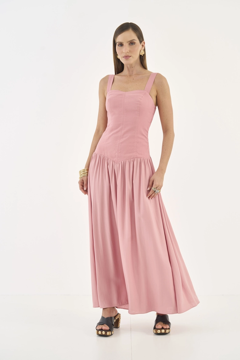 Vestido Fluido Com Linho