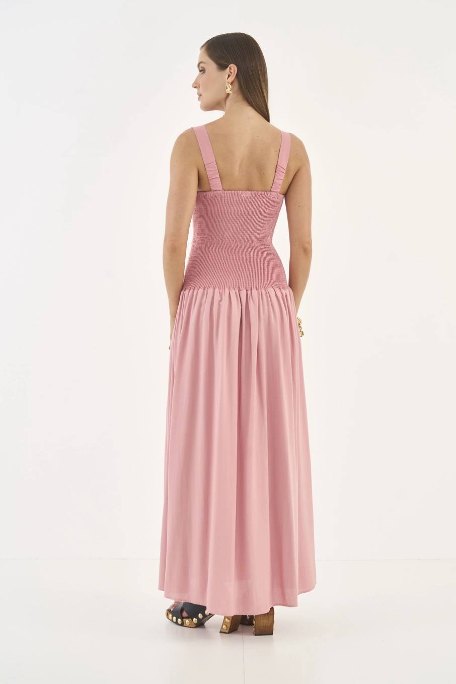 Vestido Fluido Com Linho Rosa