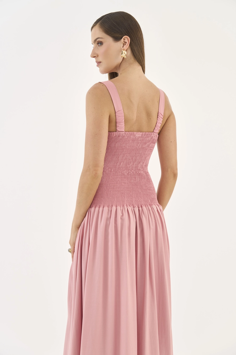 Vestido Fluido Com Linho Rosa
