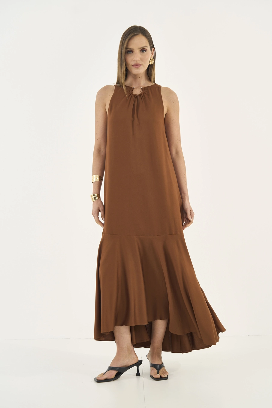 Vestido Longo Mullet Solto Marrom