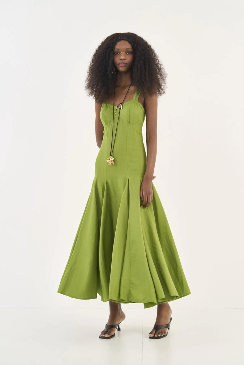 Vestido Midi Evasê Com Linho