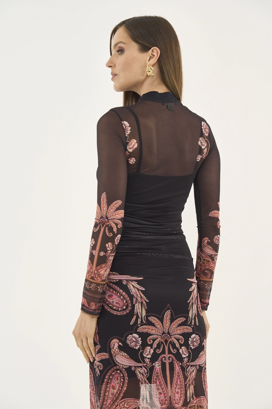 Vestido Tule Midi Estampado Com Franzido Estampados