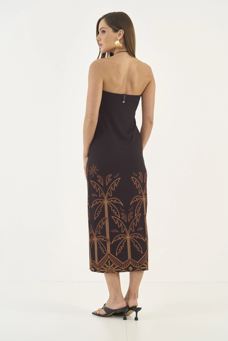 Vestido Midi Slim Sem Alças Estampado Estampados