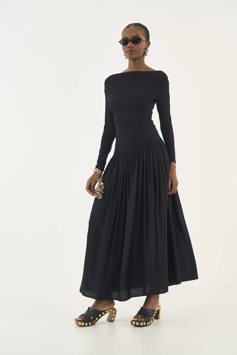 Vestido Slim Com Franzido Manga Longa