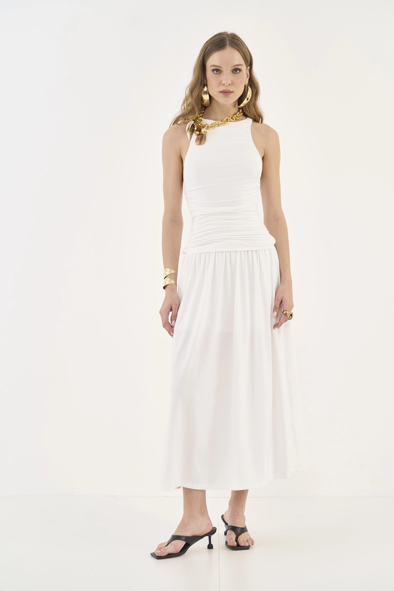 Vestido Midi Slim Com Franzido