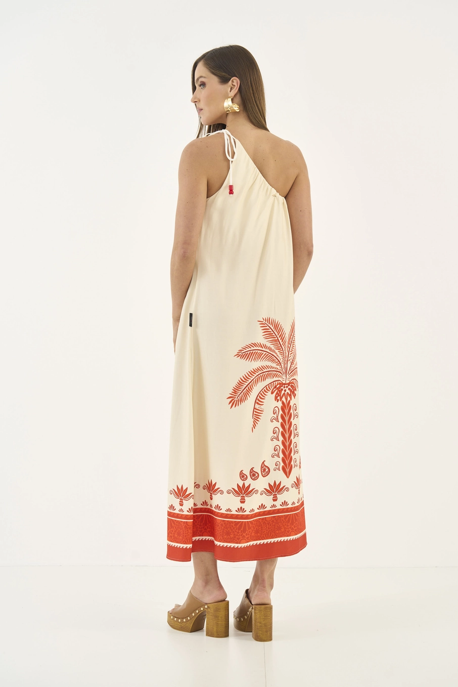 Vestido Midi Amplo Uma Alça Estampado Estampados