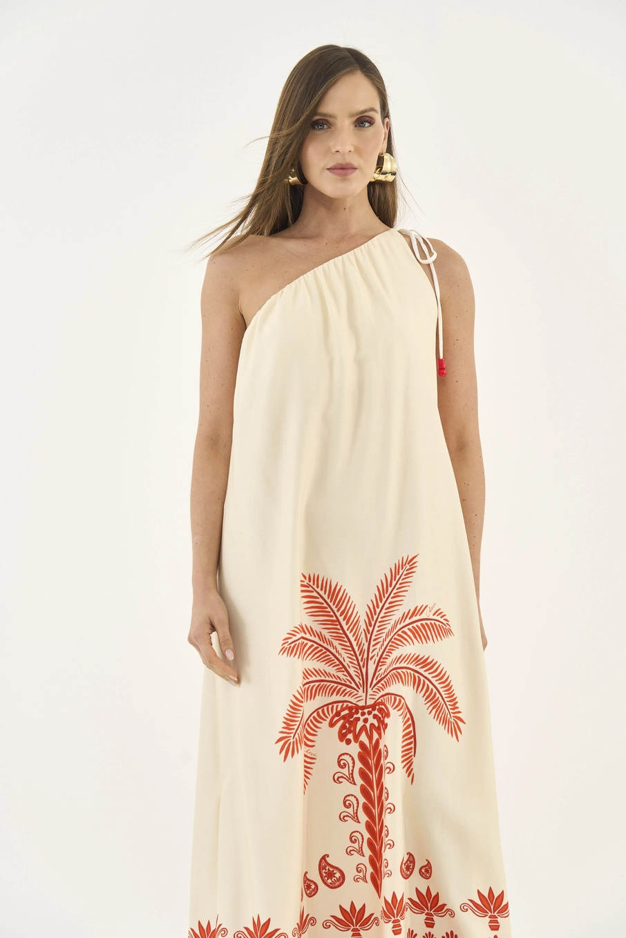 Vestido Midi Amplo Uma Alça Estampado Estampados