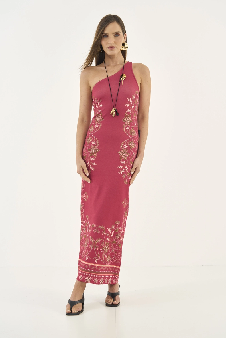 Vestido Slim Estampado Uma Alça