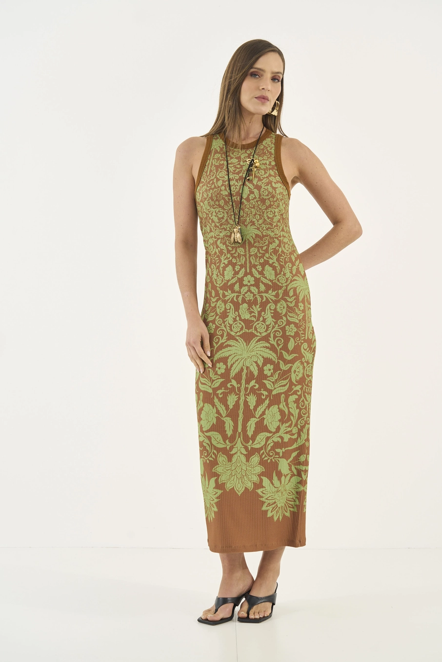 Vestido Midi Slim Canelado Estampados