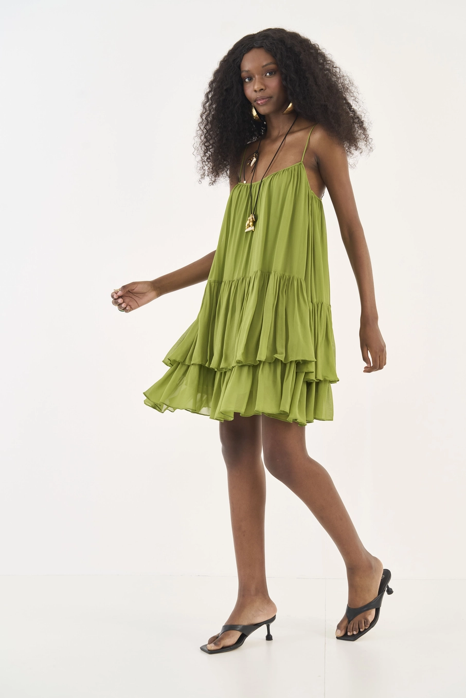Vestido Comfort Em Camadas Verde