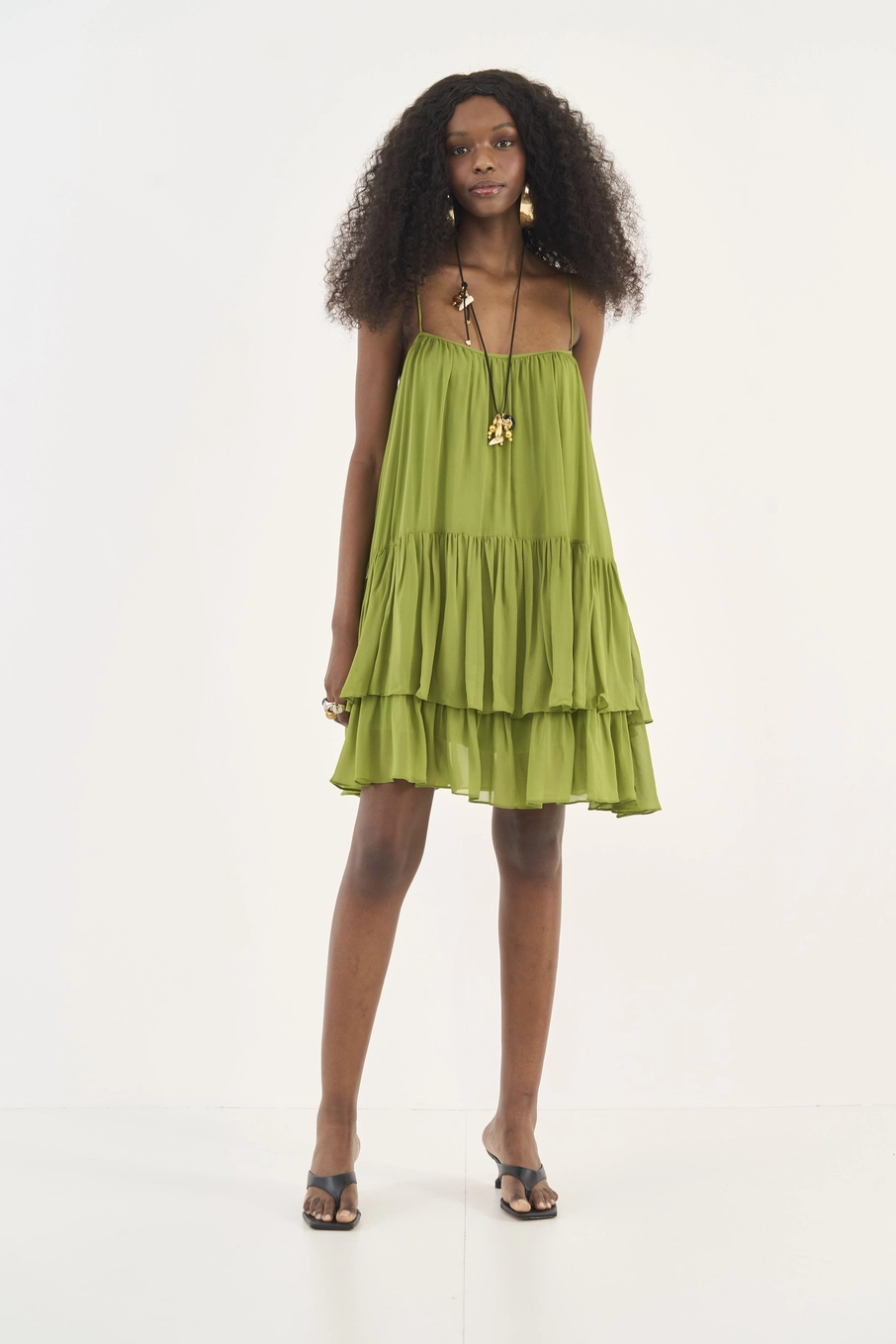 Vestido Comfort Em Camadas Verde