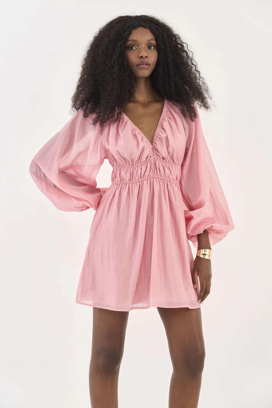 Vestido Solto Com Mangas Bufantes Rosa