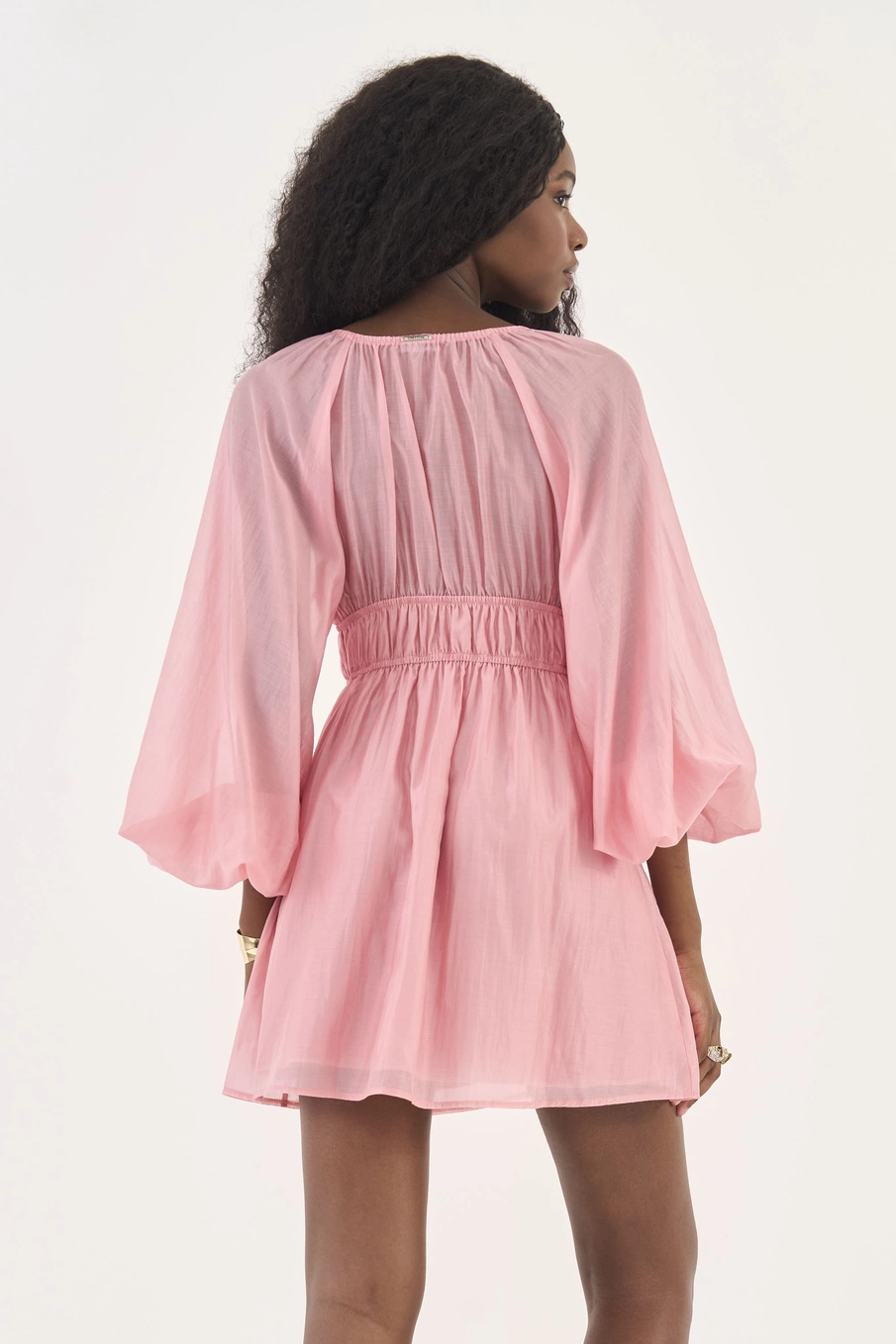 Vestido Solto Com Mangas Bufantes Rosa