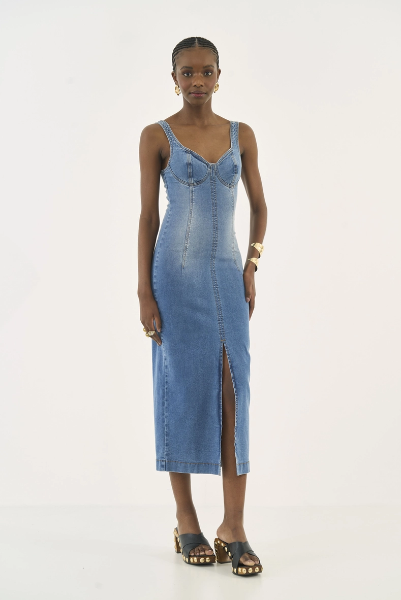 Vestido Midi Slim Com Fenda Frontal