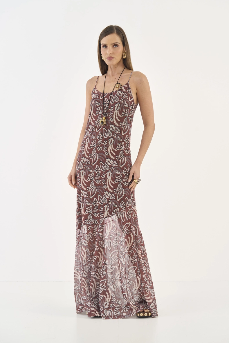 Vestido Longo Em Tule Estampado