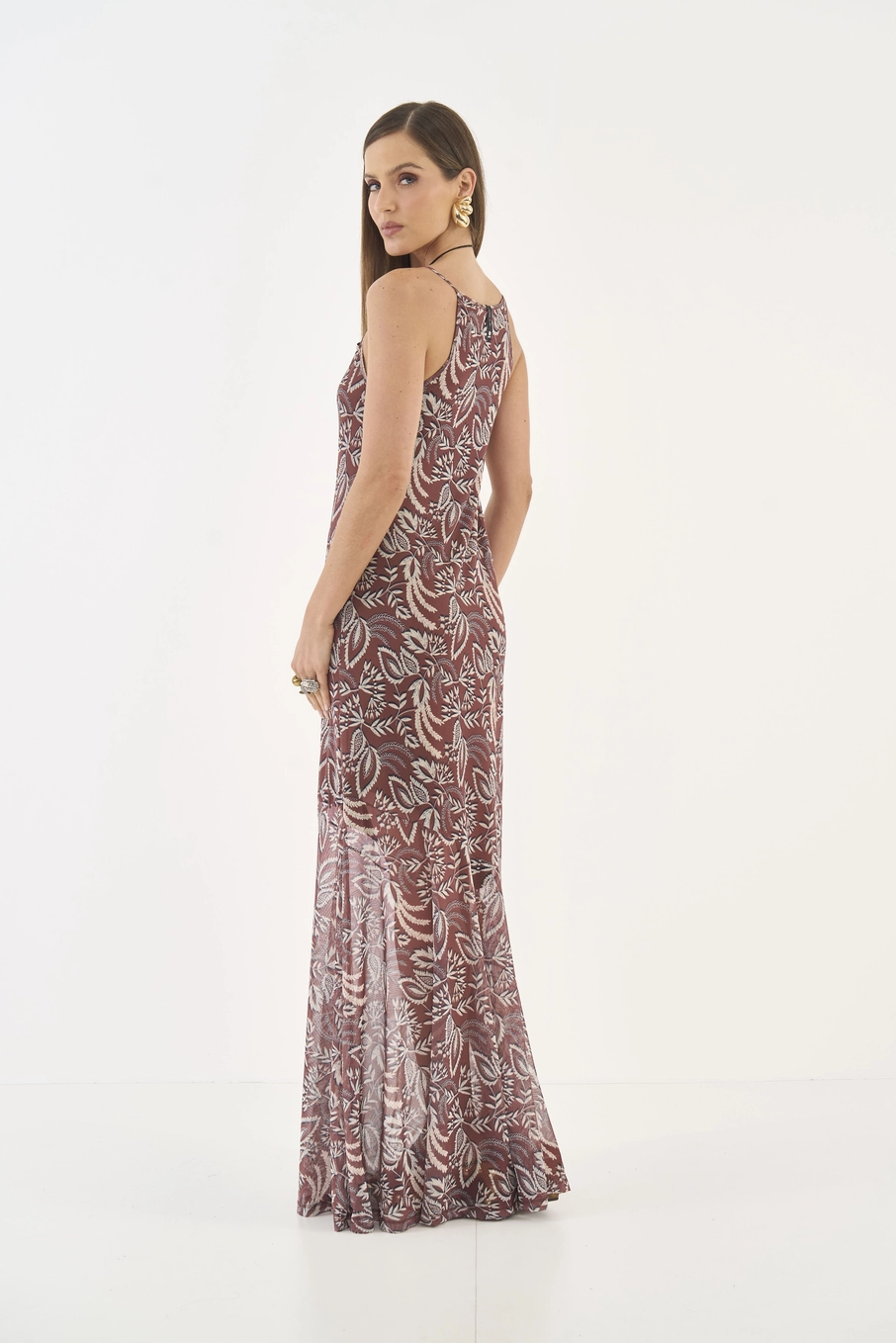 Vestido Longo Em Tule Estampado Estampados