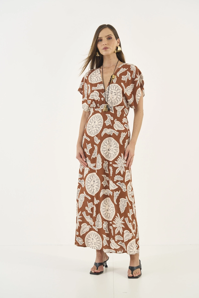 Vestido Midi Acinturado Com Estampa
