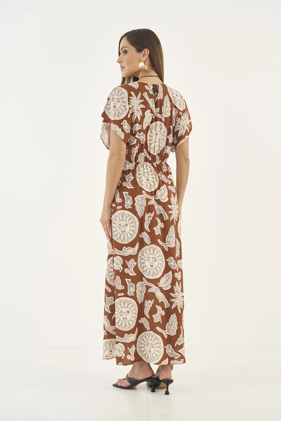 Vestido Midi Acinturado Com Estampa Estampados