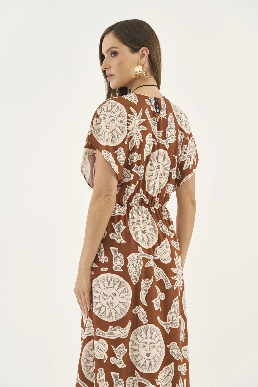Vestido Midi Acinturado Com Estampa Estampados