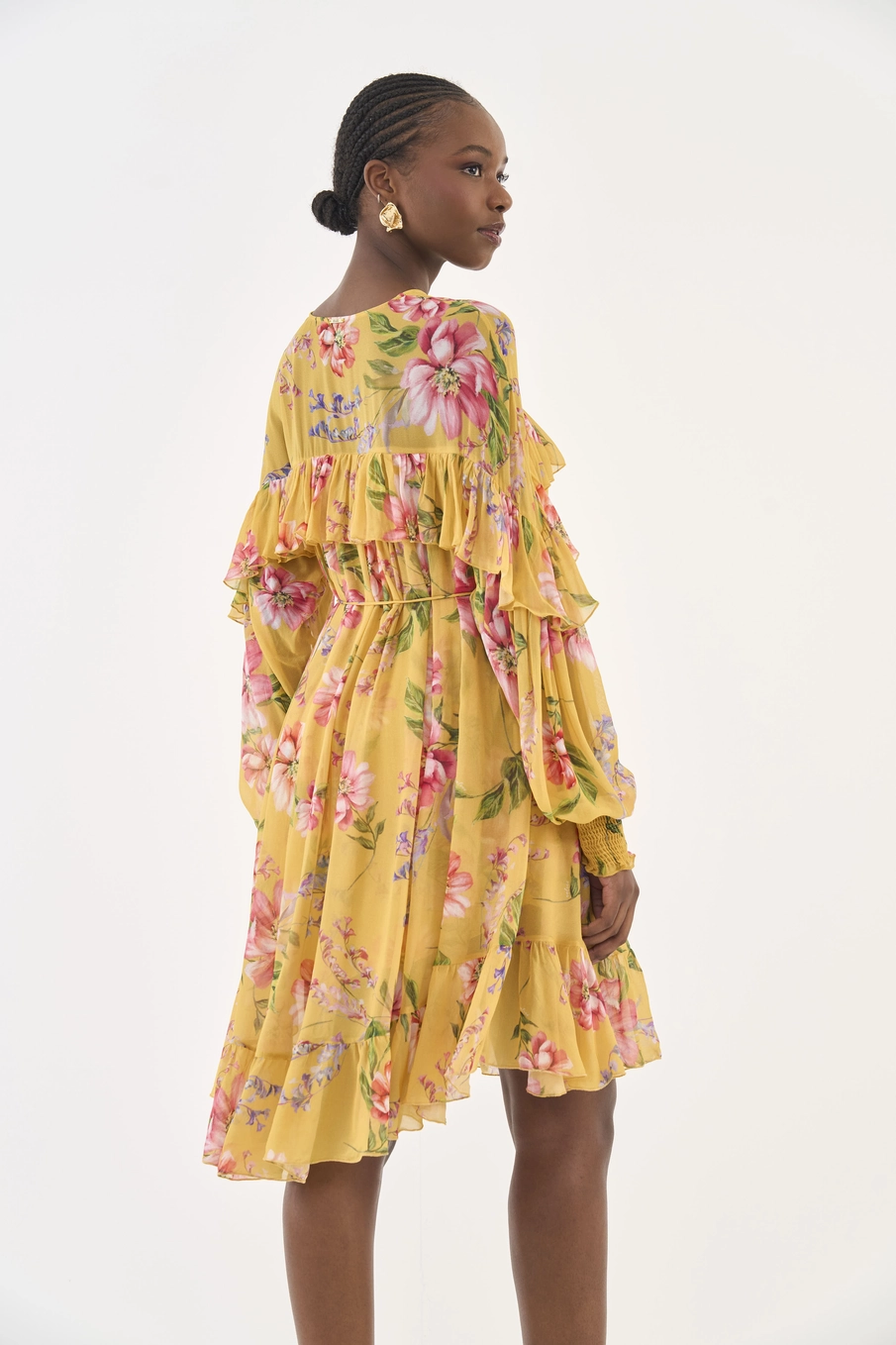 Vestido Floral Fluido Com Babados Estampados
