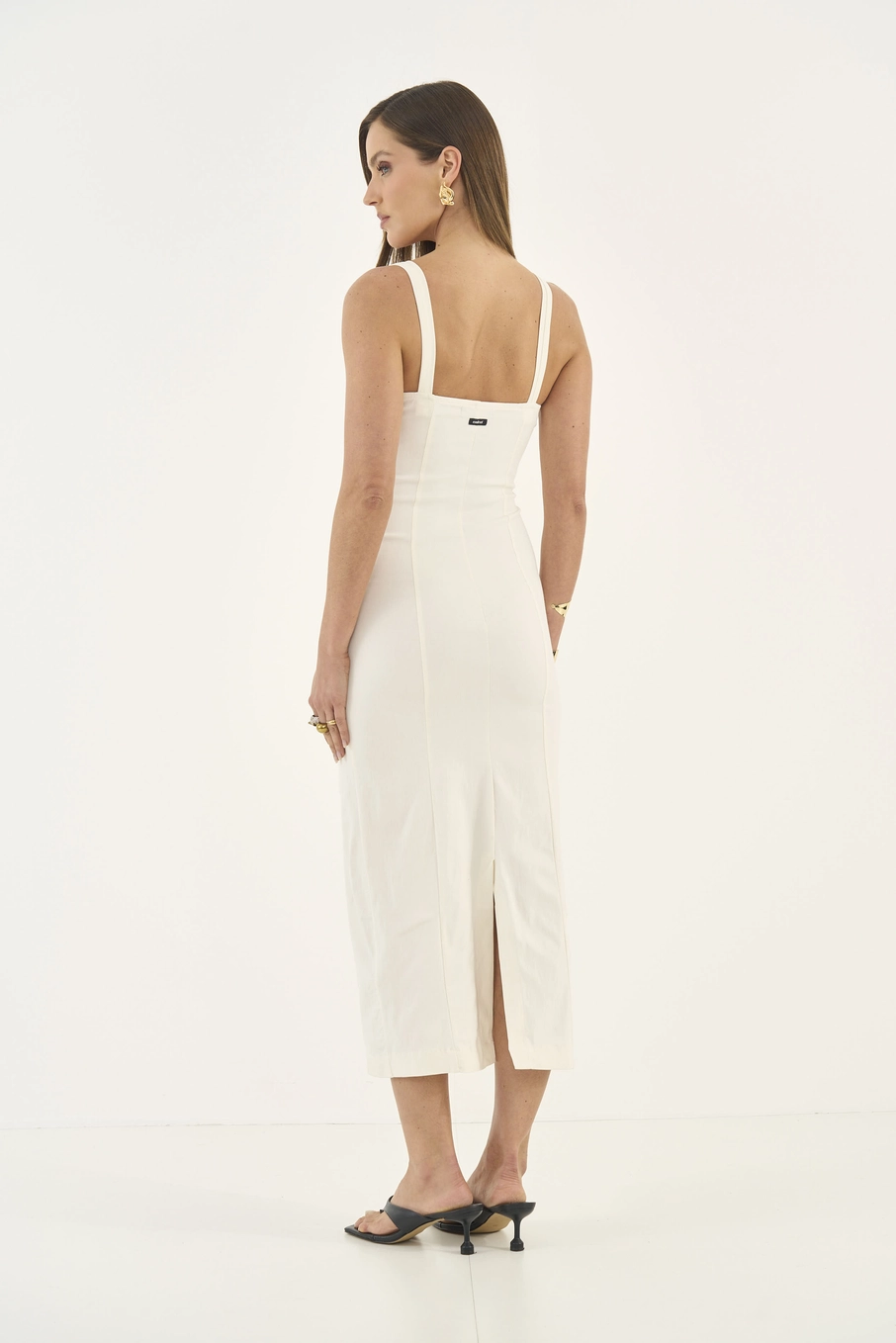Vestido Midi Acinturado Off Shell