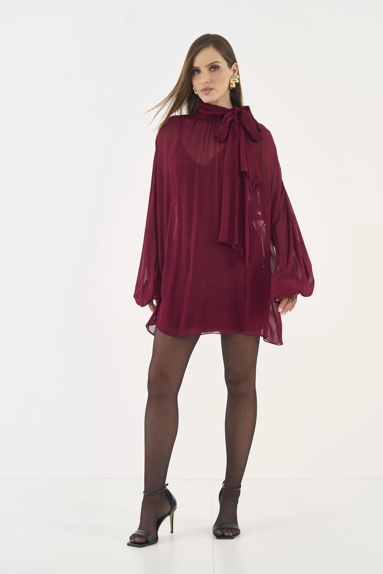 Vestido Fluido Manga Longa Com Amarração