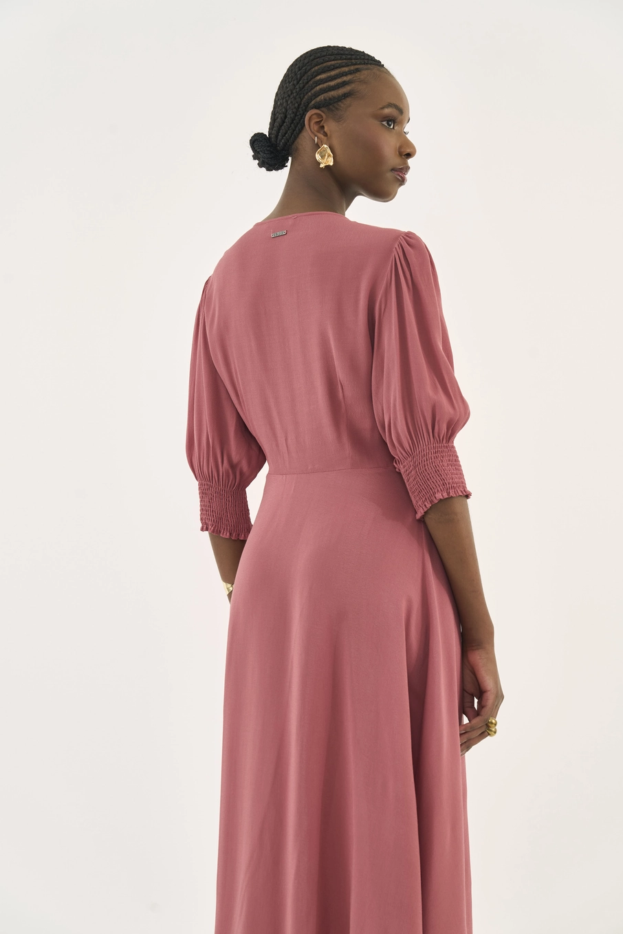 Vestido Midi Fluido Com Amarração Rosa