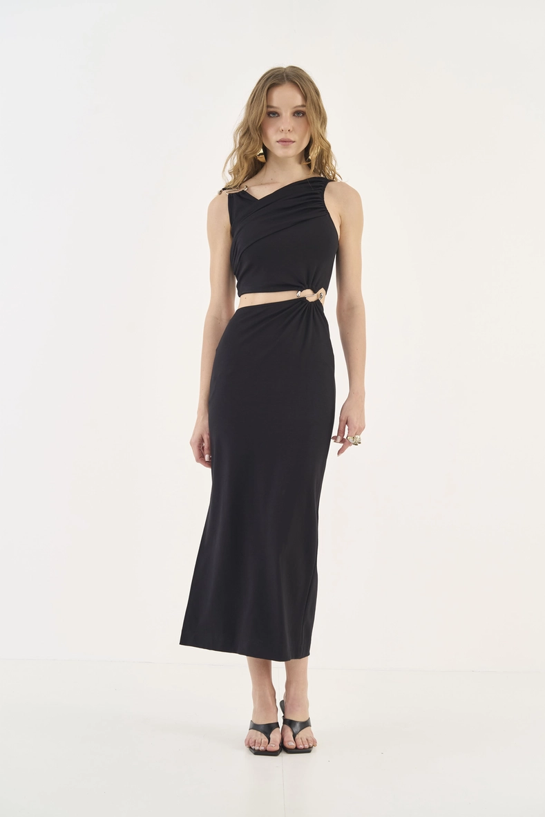 Vestido Midi Slim Com Recorte E Transpasse
