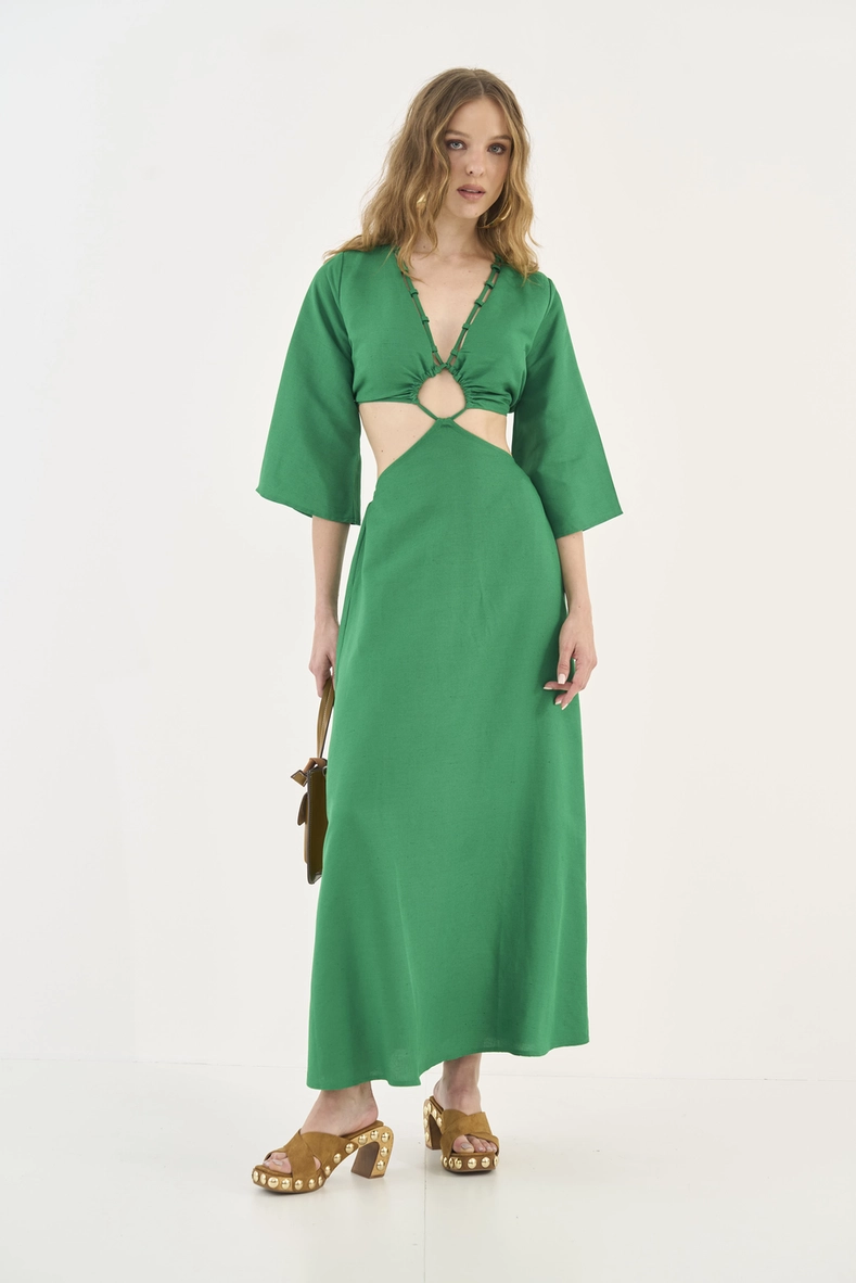 Vestido Cut Out Costas Abertas Com Linho
