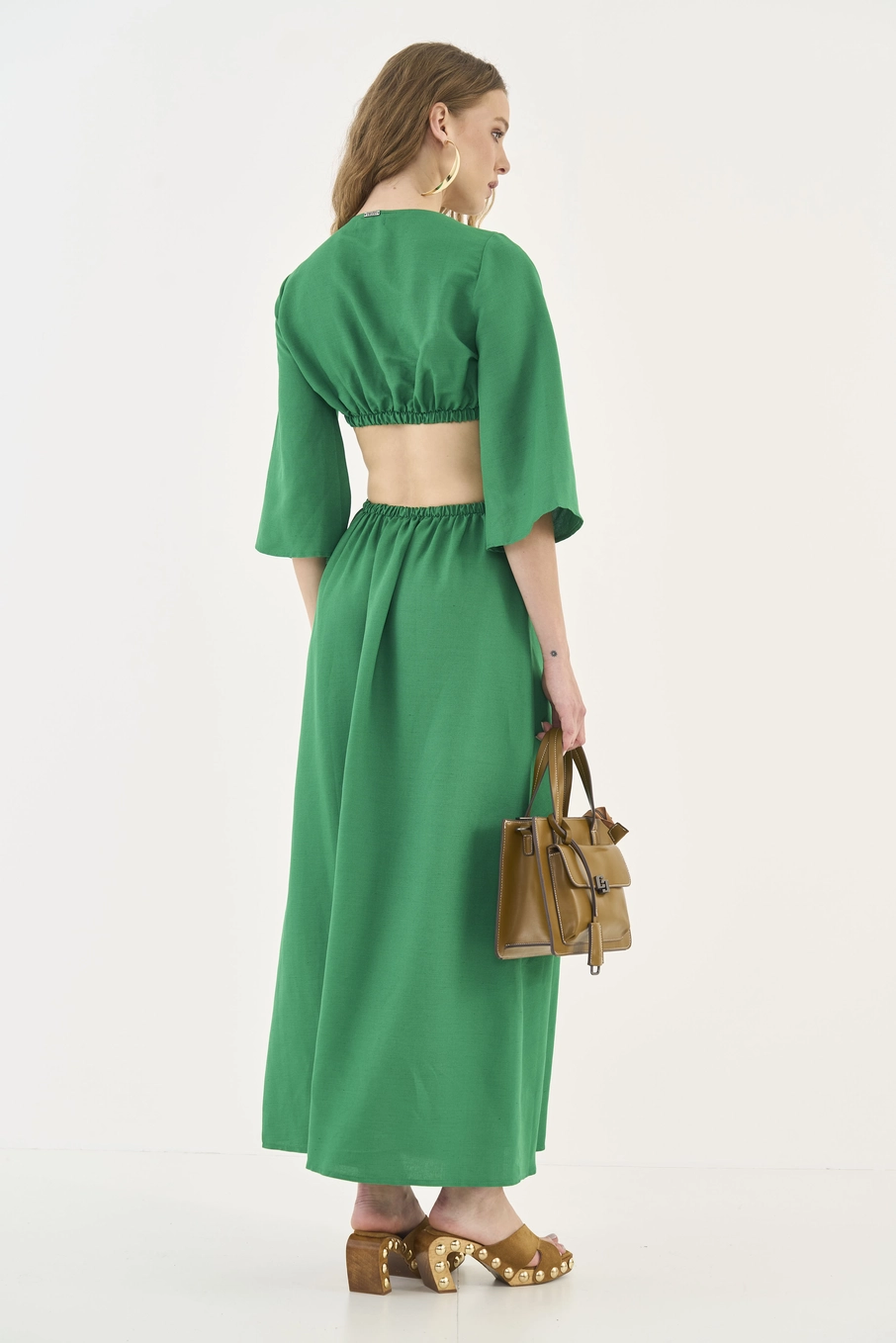 Vestido Cut Out Costas Abertas Com Linho Verde Vanity
