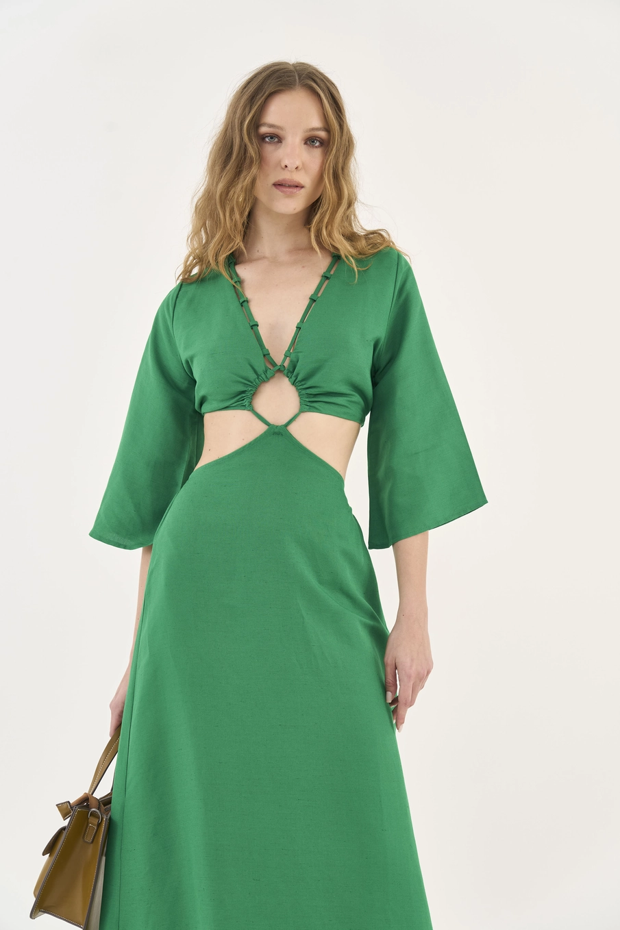 Vestido Cut Out Costas Abertas Com Linho Verde Vanity