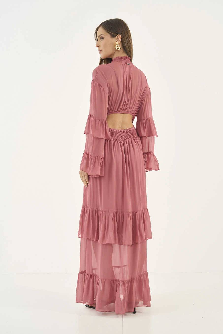 Vestido Chiffon Midi Loose Rosa