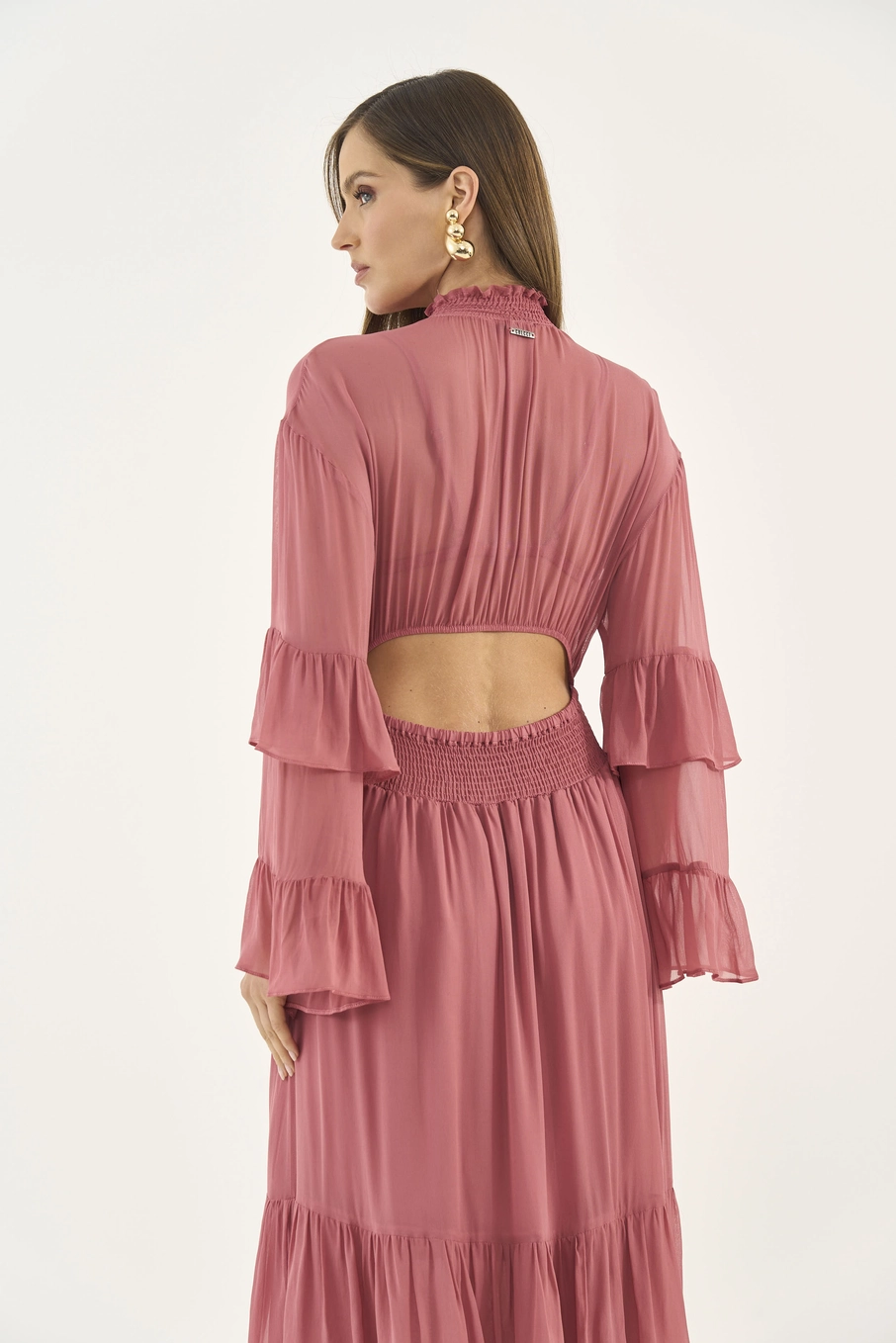 Vestido Chiffon Midi Loose Rosa