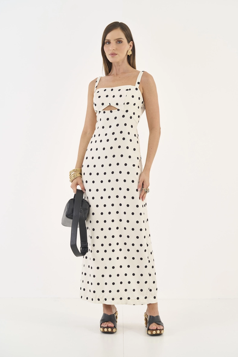 Vestido Midi Alfaiataria Poá