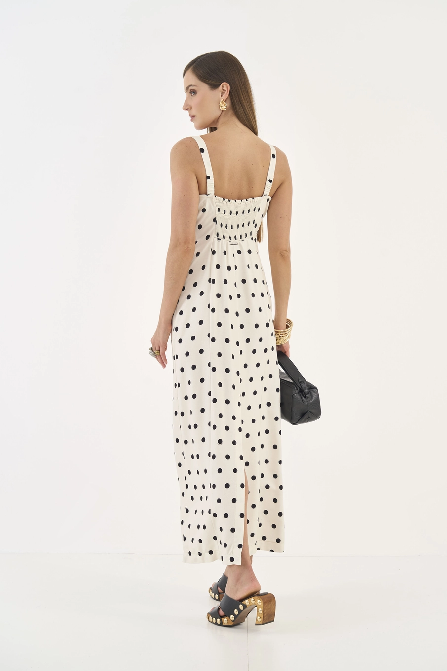 Vestido Midi Alfaiataria Poá Estampados