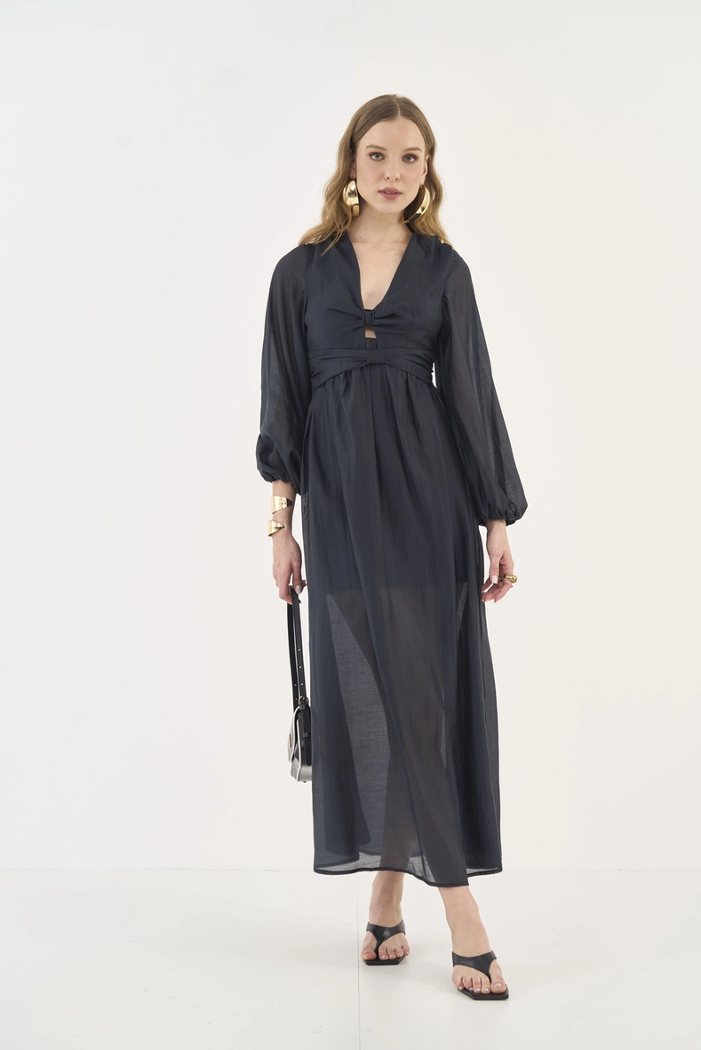 Vestido Longo Fluido Manga Longa