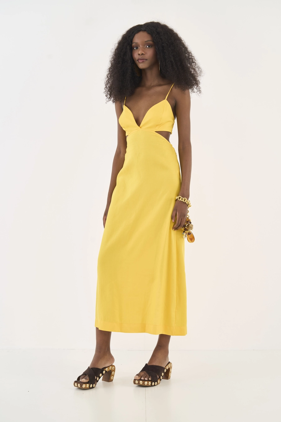 Vestido Midi Cut Out Amarelo
