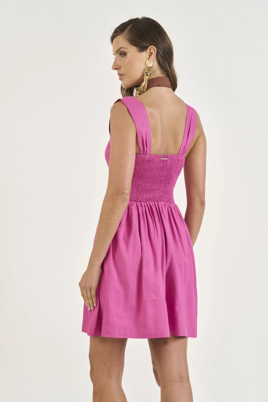 Vestido Acinturado Com Detalhe Em Pregas Rosa