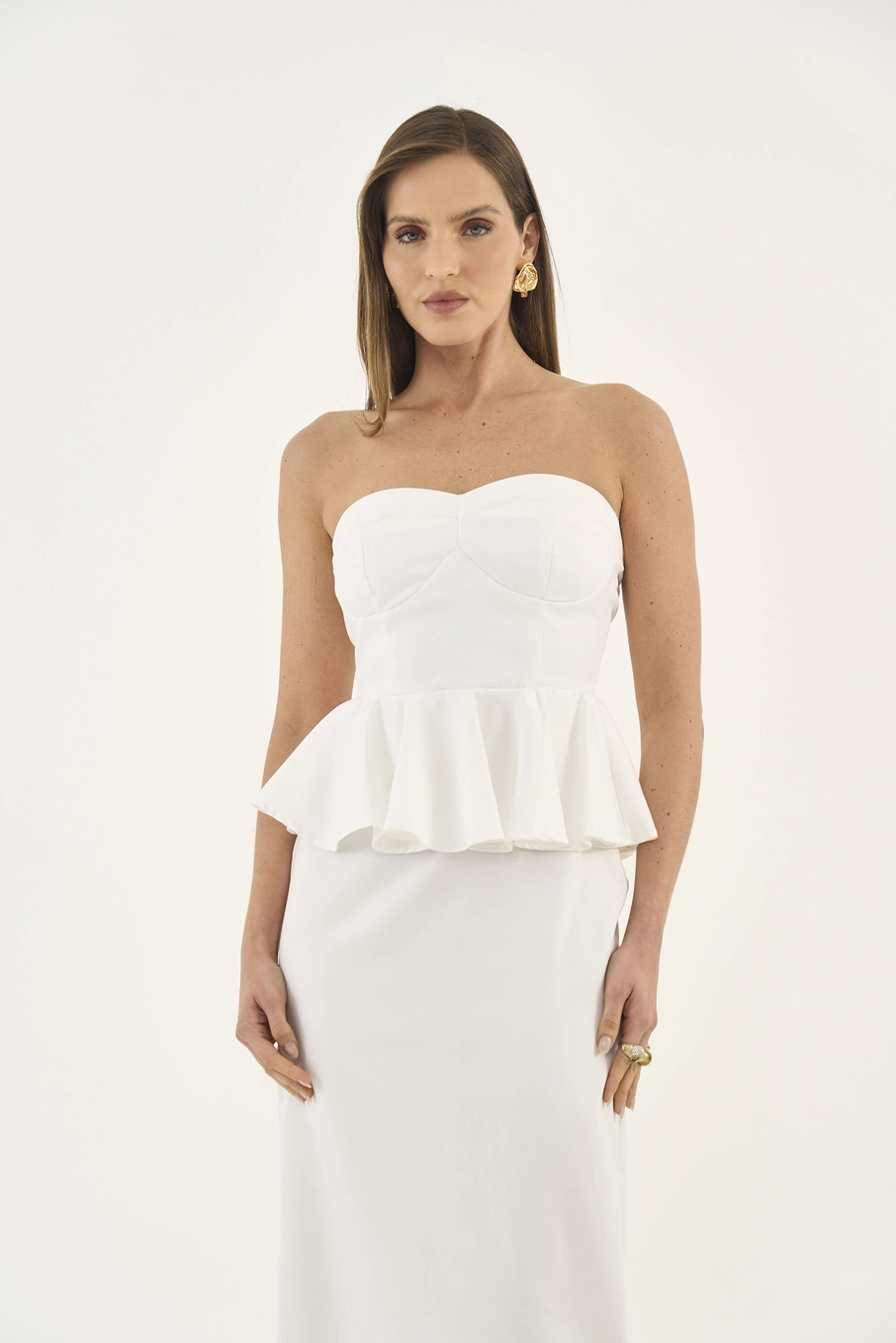 Vestido Midi Slim Com Babados Off Shell