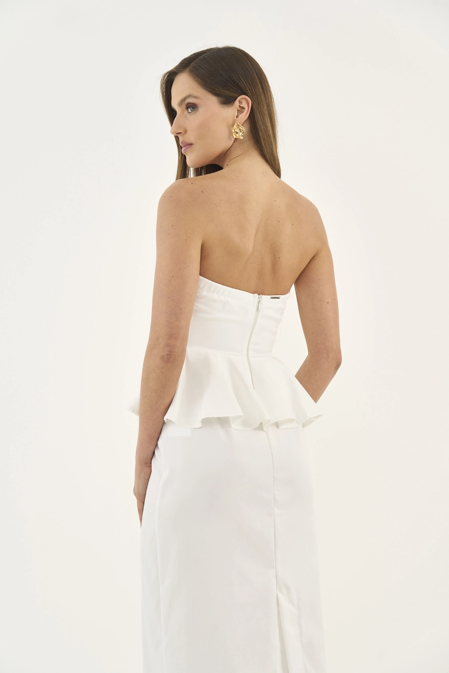 Vestido Midi Slim Com Babados Off Shell