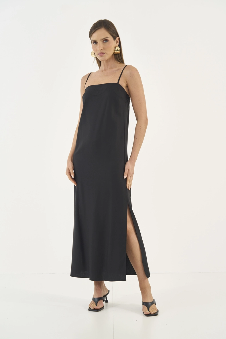 Vestido Midi Reto Com Fenda