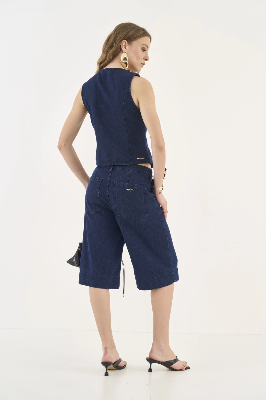 Colete Jeans Com Transpasse Índigo