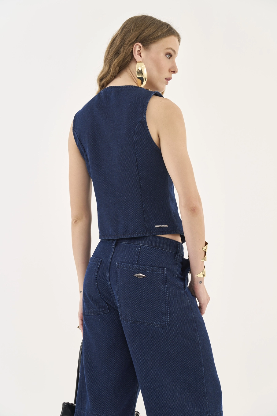 Colete Jeans Com Transpasse Índigo