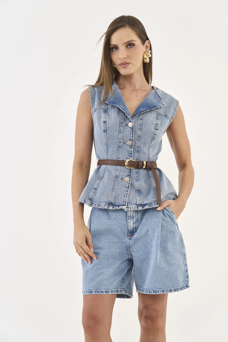Colete Jeans Acinturado