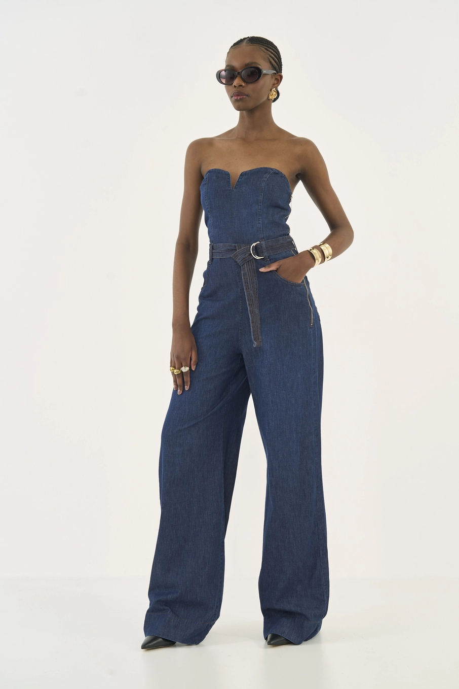 Macacão Jeans Tomara Que Caia Com Cinto Índigo