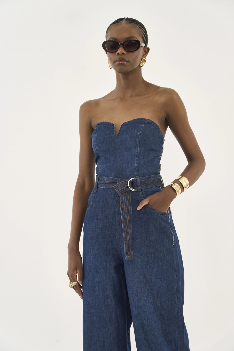Macacão Jeans Tomara Que Caia Com Cinto Índigo